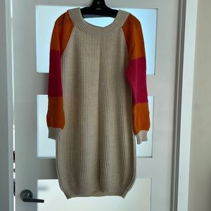 Cocogio sweater dress long sleeve beige with color blocking sleeves